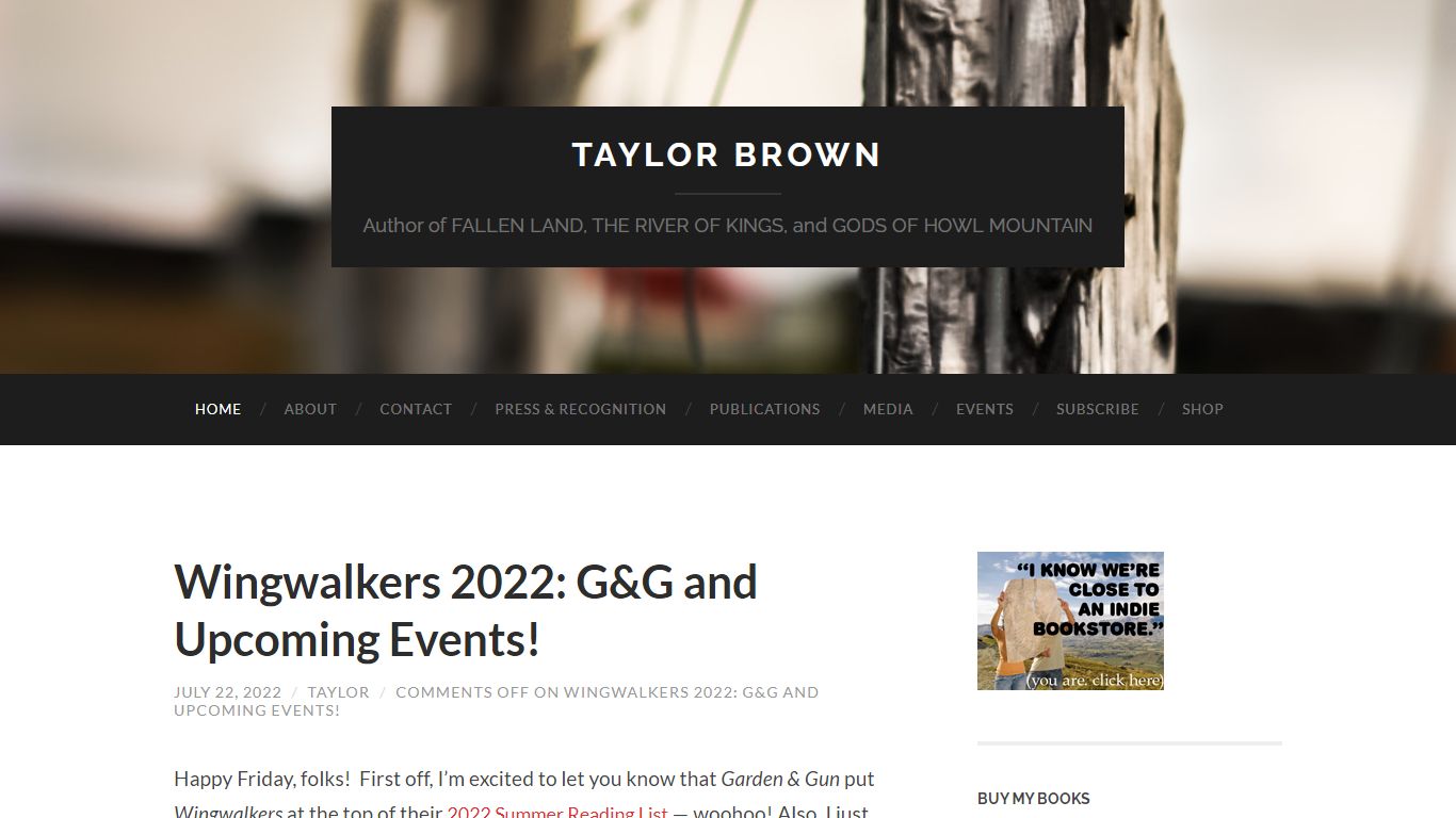 Taylor Brown | Author of FALLEN LAND, THE RIVER OF KINGS, and GODS OF ...