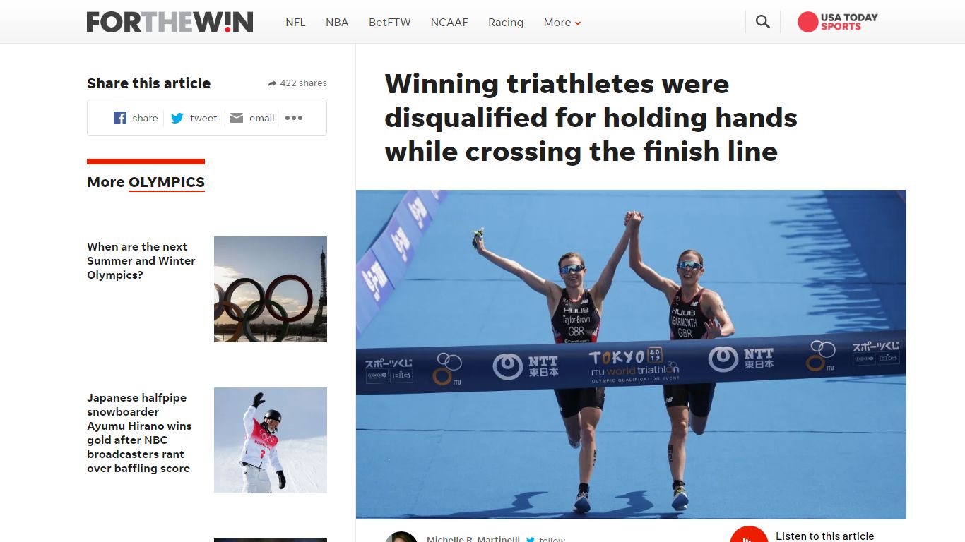 Winning triathletes disqualified after holding hands at finish line